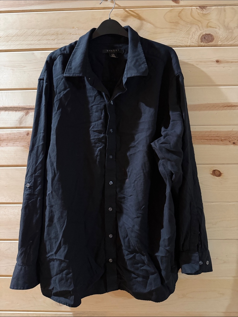 Synergy Men's Black Long-Sleeve Casual Button-Down Shirt